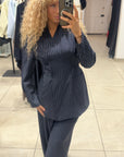 Ensemble blazer bleu rayer