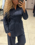 Ensemble blazer bleu rayer